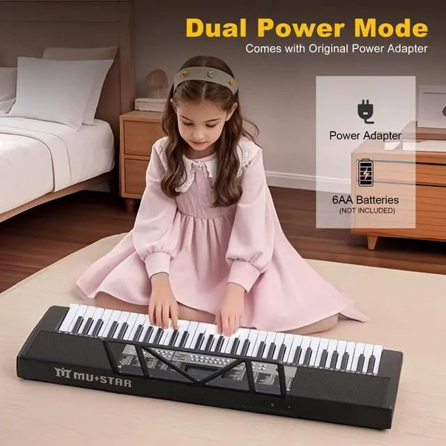 Alt view image 7 of 7 - Keyboard Piano, 61 Key Electric Piano Keyboard with Light-Up Keys | 255 Tones/Rhythms,Smart Learning System,Headphone,Microphone,Keyboard Stand, Stool, Stickers,Piano Keyboard Set for Beginners
