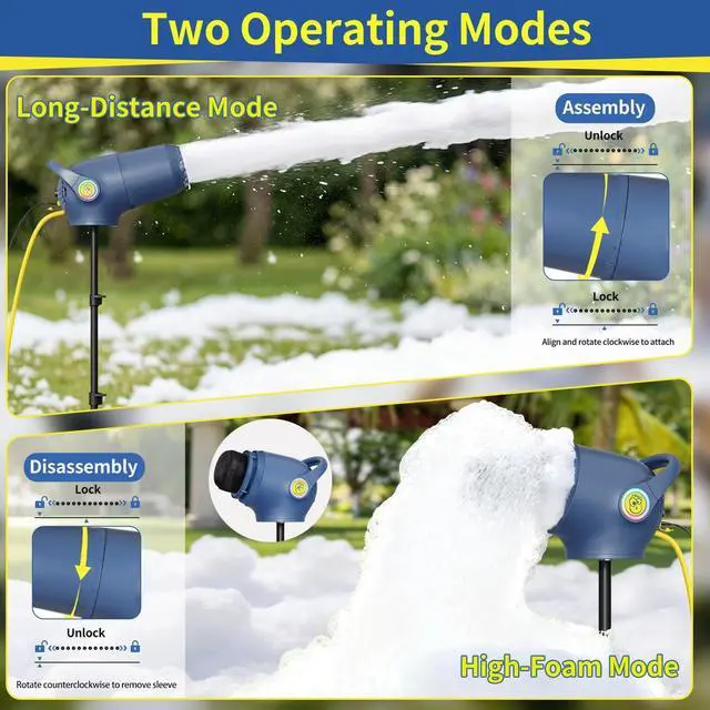 Alt view image 3 of 7 - Party Foam Cannon, Foam Machine for Party, 3 Modes Detachable Front Barrel Adjustable Wind Speed, Foam Making Machine for Garden Backyard Pool Indoor