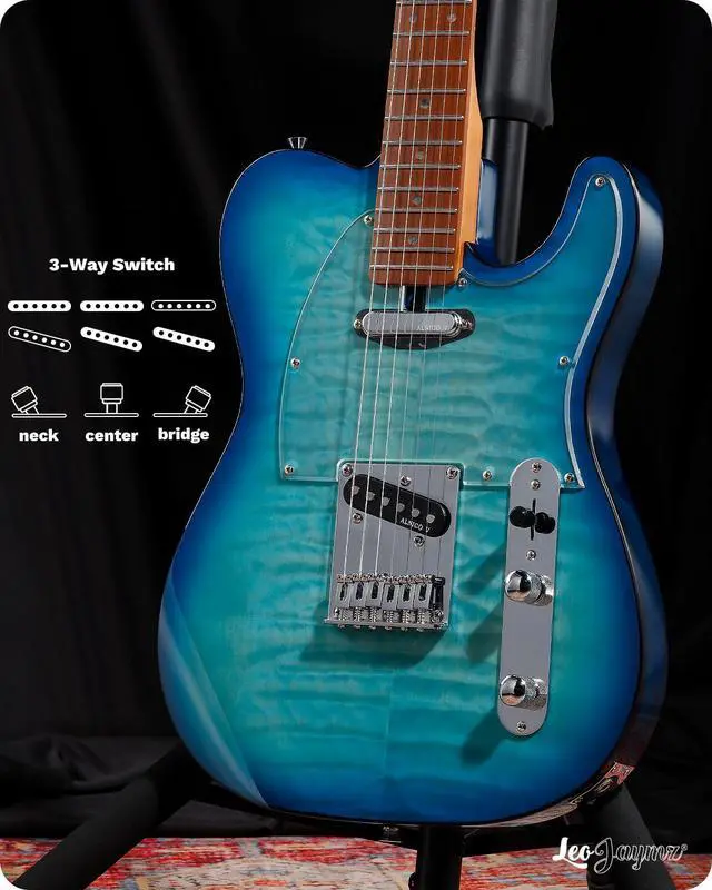Alt view image 7 of 7 - TL Electric Guitar - Ocean Maple Top, Mahogany Body, Maple Neck - Alnico V Pickups, Locking Tuners- Solid Choice for Beginners & Intermediate Players (Blue Ocean)