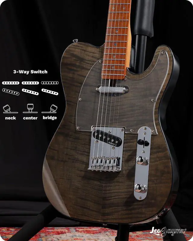 Alt view image 7 of 7 - TL Electric Guitar - Flame Maple Top, Mahogany Body, Maple Neck - Alnico V Pickups - Solid Choice for Beginners & Intermediate Players (Black Flame)