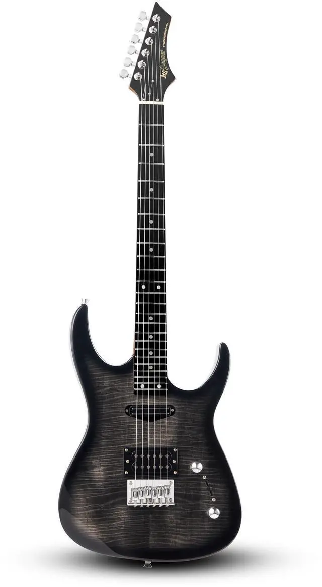 Main image of Electric Guitar,Thunderstorm ST Style Solid Body Electric Guitar, Flamed Maple Top, Purple Fixed Bridge, Railway Pickup, 24 Frets,for Beginner Student&Adult (Black Flame)