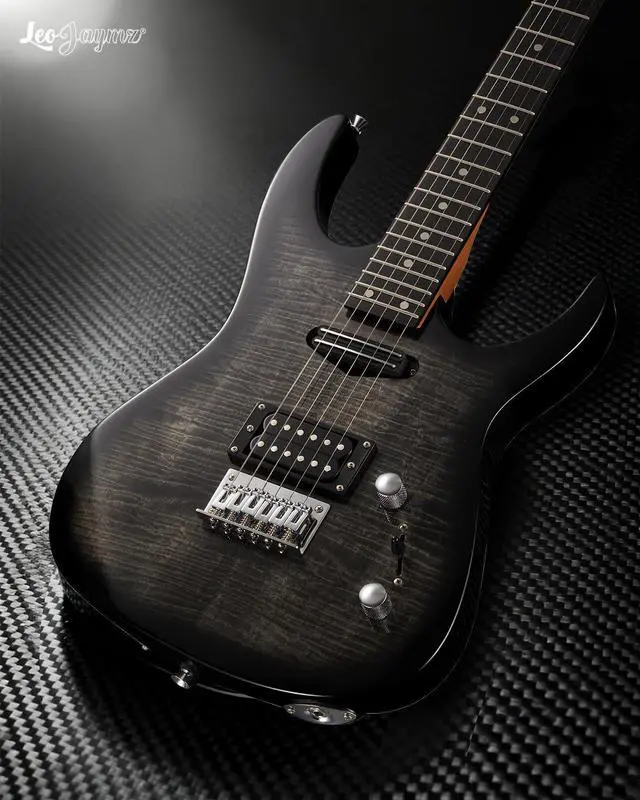 Alt view image 6 of 7 - Electric Guitar,Thunderstorm ST Style Solid Body Electric Guitar, Flamed Maple Top, Purple Fixed Bridge, Railway Pickup, 24 Frets,for Beginner Student&Adult (Black Flame)