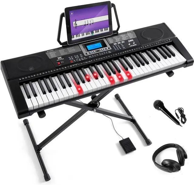 Main image of Piano Keyboard, 61 Key Learning Keyboard Piano with Lighted Up Keys | MEKS-500 with Stand, Pedal, Headphones/Microphone, USB/Midi,Joystick, Built-in Speakers,Electric Piano Keyboard for Beginners