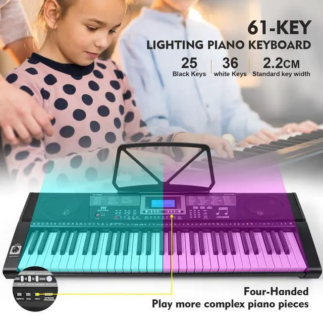 Alt view image 2 of 7 - Piano Keyboard, 61 Key Learning Keyboard Piano with Lighted Up Keys | MEKS-500 with Stand, Pedal, Headphones/Microphone, USB/Midi,Joystick, Built-in Speakers,Electric Piano Keyboard for Beginners