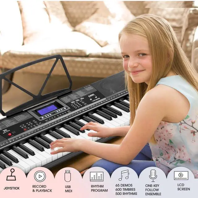 Alt view image 3 of 7 - Piano Keyboard, 61 Key Learning Keyboard Piano with Lighted Up Keys | MEKS-500 with Stand, Pedal, Headphones/Microphone, USB/Midi,Joystick, Built-in Speakers,Electric Piano Keyboard for Beginners