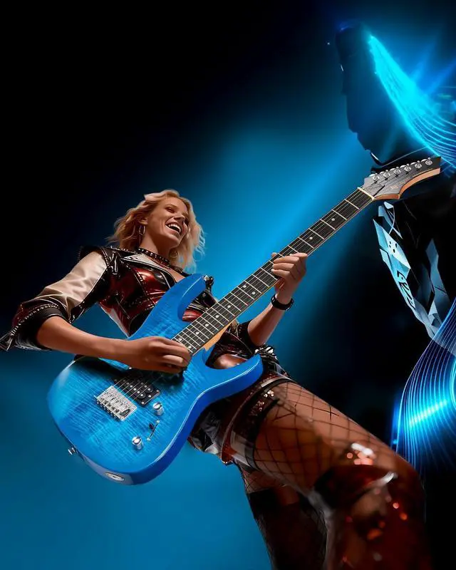 Alt view image 7 of 7 - Electric Guitar,Thunderstorm ST Style Solid Body Electric Guitar, Flamed Maple Top, Purple Fixed Bridge, Railway Pickup, 24 Frets,for Beginner Student&Adult (Blue Flame)