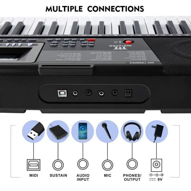 Alt view image 4 of 7 - Piano Keyboard, 61 Key Learning Keyboard Piano with Lighted Up Keys | MEKS-500 with Stand, Pedal, Headphones/Microphone, USB/Midi,Joystick, Built-in Speakers,Electric Piano Keyboard for Beginners