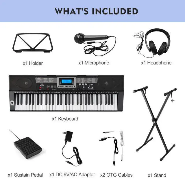 Alt view image 6 of 7 - Piano Keyboard, 61 Key Learning Keyboard Piano with Lighted Up Keys | MEKS-500 with Stand, Pedal, Headphones/Microphone, USB/Midi,Joystick, Built-in Speakers,Electric Piano Keyboard for Beginners