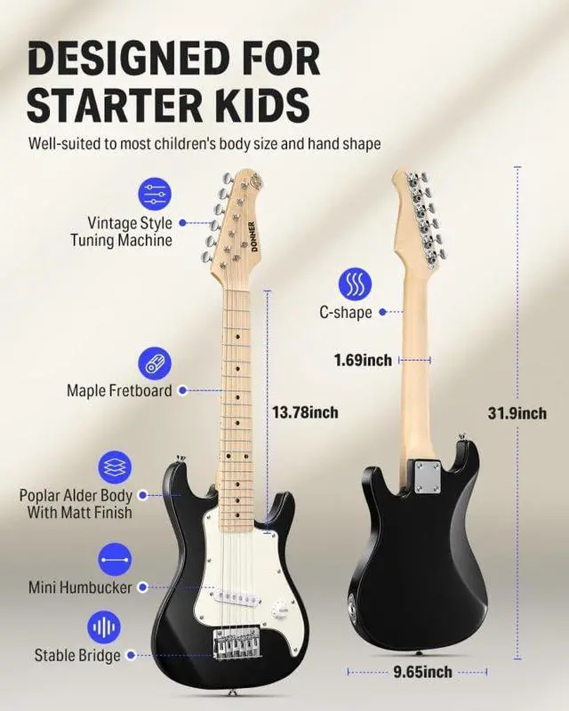 Alt view image 2 of 7 - 30 Inch Kids Electric Guitar Beginner Kits ST Style Mini Electric Guitar for Boys Girls with Amp, 600D Bag, Tuner, Picks, Cable, Strap, Extra Strings, DSJ-100, Black