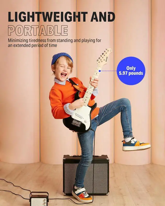 Alt view image 5 of 7 - 30 Inch Kids Electric Guitar Beginner Kits ST Style Mini Electric Guitar for Boys Girls with Amp, 600D Bag, Tuner, Picks, Cable, Strap, Extra Strings, DSJ-100, Black