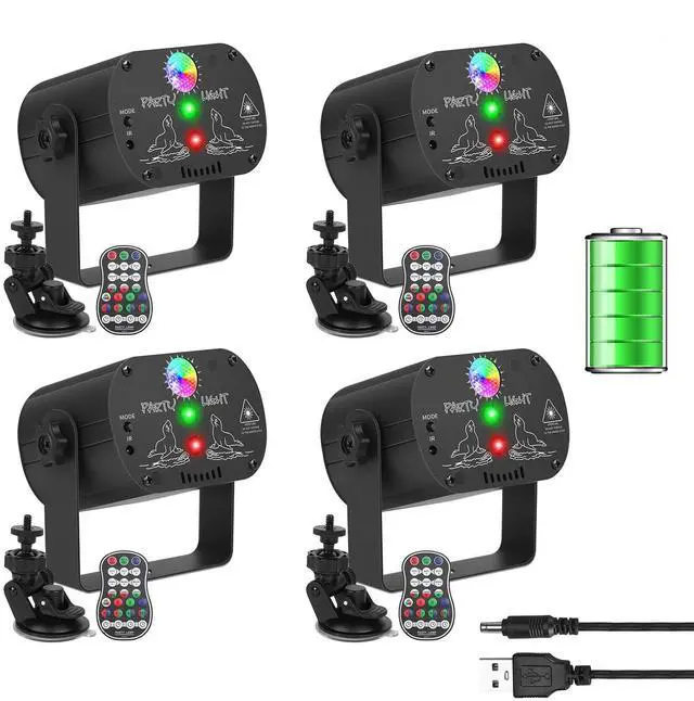 Main image of 4-Pack Party Lights DJ Disco Light, RGB LED Strobe Light, Battery Powered Sound Activated Projector with Remote Control for Christmas Halloween Decorations Birthday Stage Show Dance Wedding