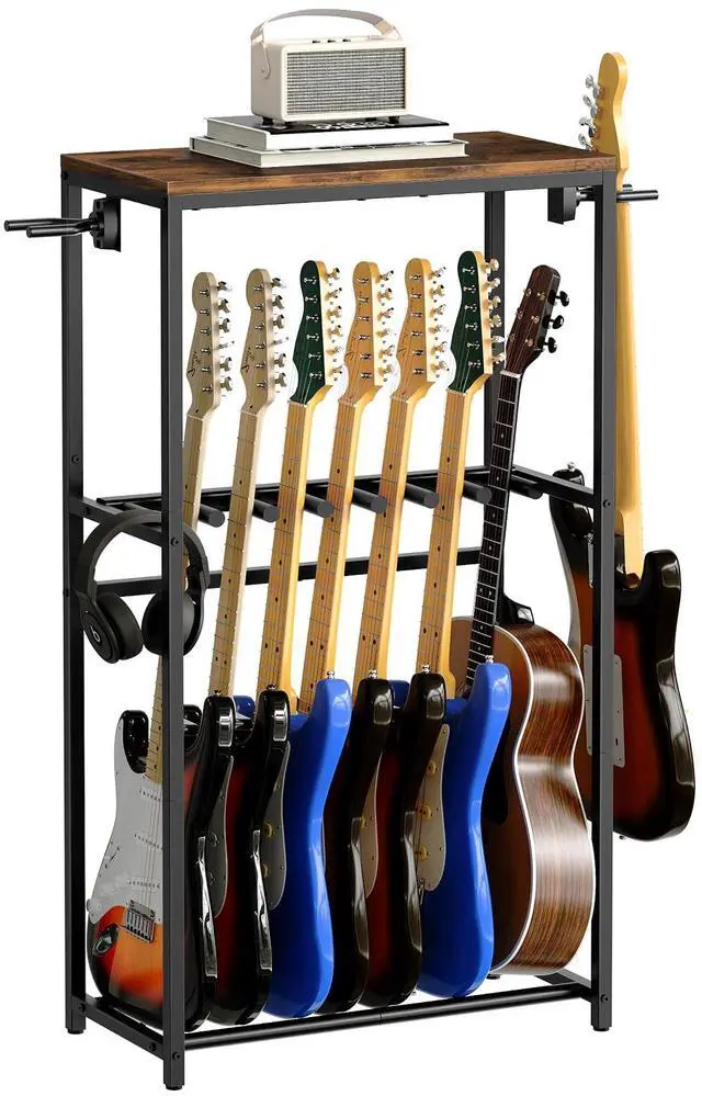 Main image of Guitar Stand, Guitar Rack for Acoustic Holder, Electric Guitar, Bass, Multiple Guitar Rack Holder for Guitars, Guitar Amp Accessories, for Home Music Studio, Rustic Brown and Black GSHR6701