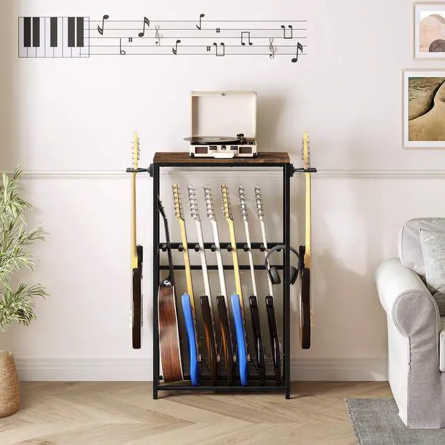 Alt view image 2 of 7 - Guitar Stand, Guitar Rack for Acoustic Holder, Electric Guitar, Bass, Multiple Guitar Rack Holder for Guitars, Guitar Amp Accessories, for Home Music Studio, Rustic Brown and Black GSHR6701
