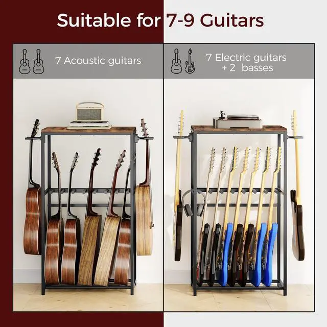 Alt view image 6 of 7 - Guitar Stand, Guitar Rack for Acoustic Holder, Electric Guitar, Bass, Multiple Guitar Rack Holder for Guitars, Guitar Amp Accessories, for Home Music Studio, Rustic Brown and Black GSHR6701