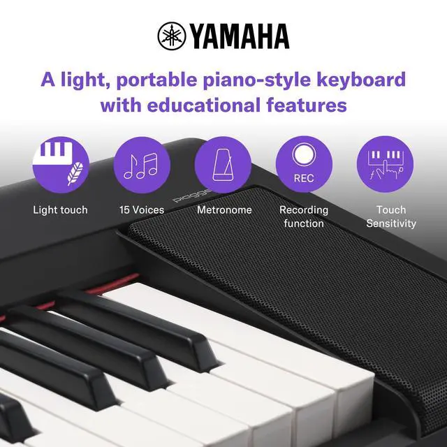 Alt view image 4 of 7 - Piaggero 61-Key Ultra-Portable Digital Piano, Touch Sensitive Keys, Metronome, Recording Function, White NP15WH