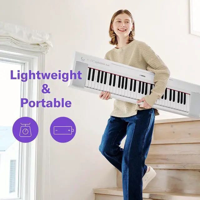 Alt view image 7 of 7 - Piaggero 61-Key Ultra-Portable Digital Piano, Touch Sensitive Keys, Metronome, Recording Function, White NP15WH