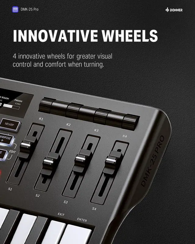 Alt view image 7 of 7 - DMK25 Pro MIDI Keyboard Controller, 25 Mini Key Portable USB-C MIDI Keyboard with 8 Drum Pads, OLED Display, Personalized Touch Bar, Music Production Software and 40 Teaching Courses White