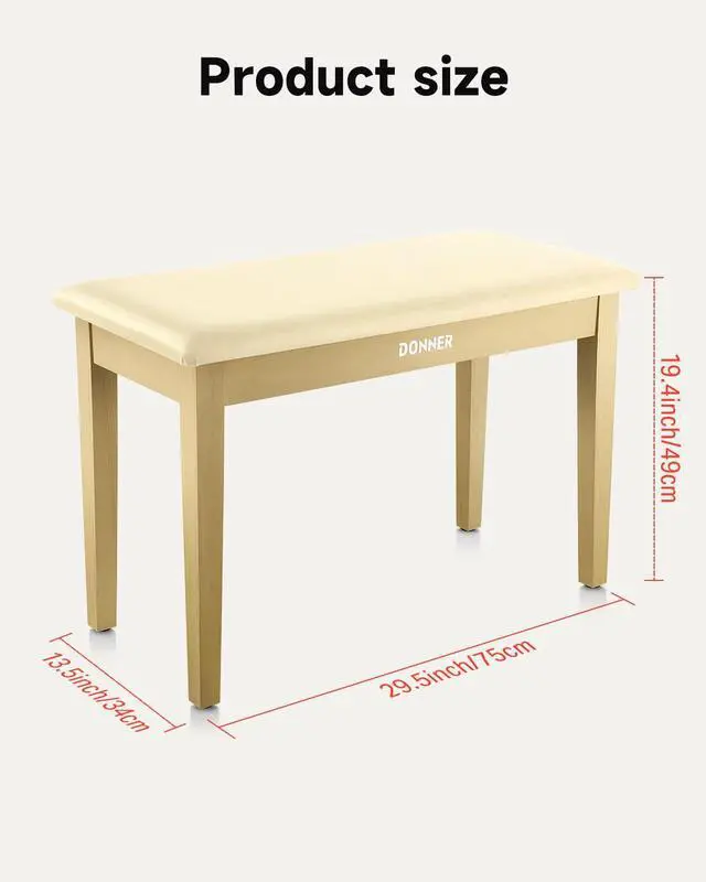 Alt view image 2 of 6 - Duet Piano Bench with Storage, Solid Wooden Keyboard Bench Piano Bookcase Stool Chair Seat with High-Density Sponges Padded Cushion, Beige