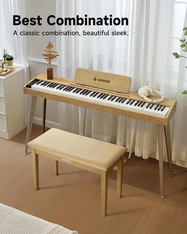 Alt view image 6 of 6 - Duet Piano Bench with Storage, Solid Wooden Keyboard Bench Piano Bookcase Stool Chair Seat with High-Density Sponges Padded Cushion, Beige