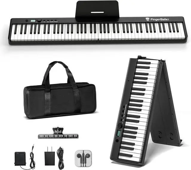 Main image of Portable Piano Keyboard, Semi-Weighted Folding Digital Piano 88 Key, Full Size, Wood Grain, Electric Piano Keyboard w/MIDI Bluetooth, Suitable for Adult, Toddler