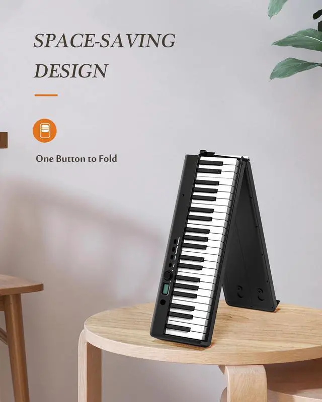 Alt view image 2 of 6 - Portable Piano Keyboard, Semi-Weighted Folding Digital Piano 88 Key, Full Size, Wood Grain, Electric Piano Keyboard w/MIDI Bluetooth, Suitable for Adult, Toddler