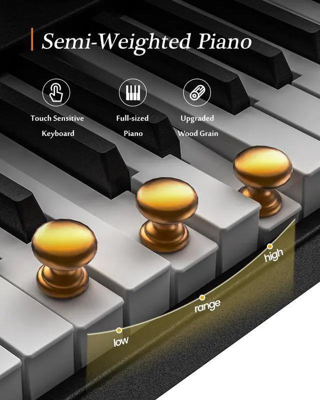 Alt view image 3 of 6 - Portable Piano Keyboard, Semi-Weighted Folding Digital Piano 88 Key, Full Size, Wood Grain, Electric Piano Keyboard w/MIDI Bluetooth, Suitable for Adult, Toddler
