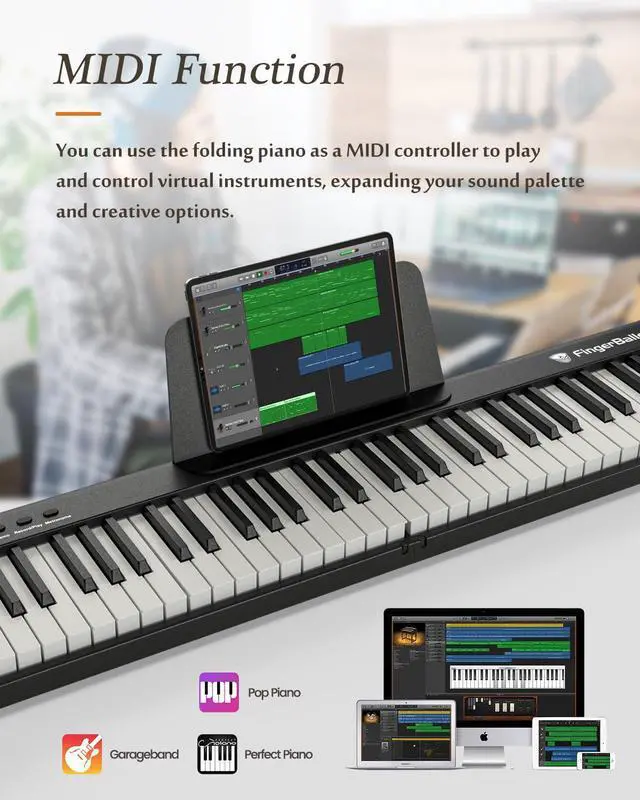 Alt view image 4 of 6 - Portable Piano Keyboard, Semi-Weighted Folding Digital Piano 88 Key, Full Size, Wood Grain, Electric Piano Keyboard w/MIDI Bluetooth, Suitable for Adult, Toddler