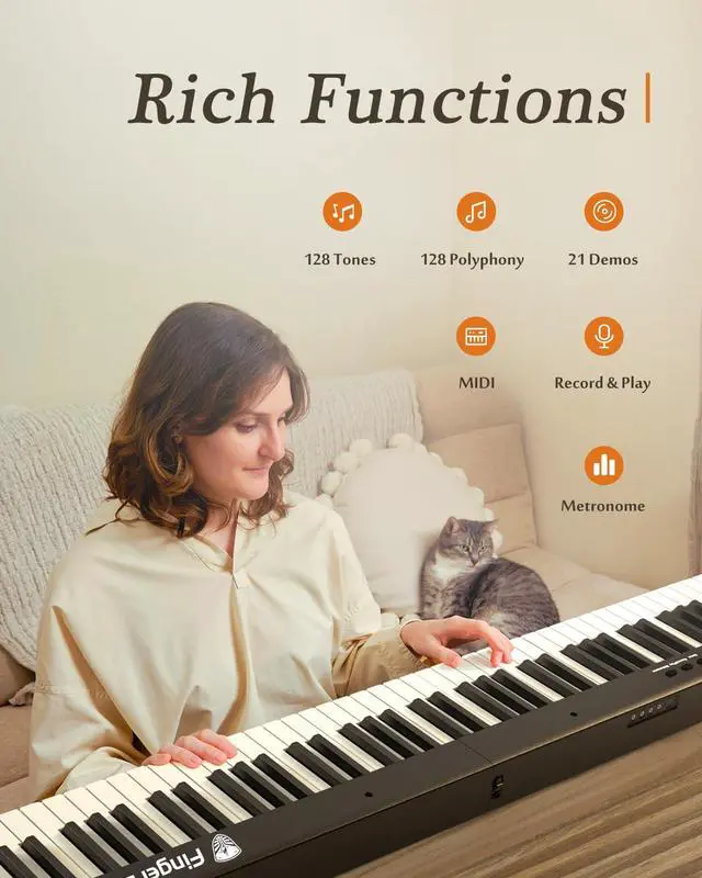 Alt view image 5 of 6 - Portable Piano Keyboard, Semi-Weighted Folding Digital Piano 88 Key, Full Size, Wood Grain, Electric Piano Keyboard w/MIDI Bluetooth, Suitable for Adult, Toddler