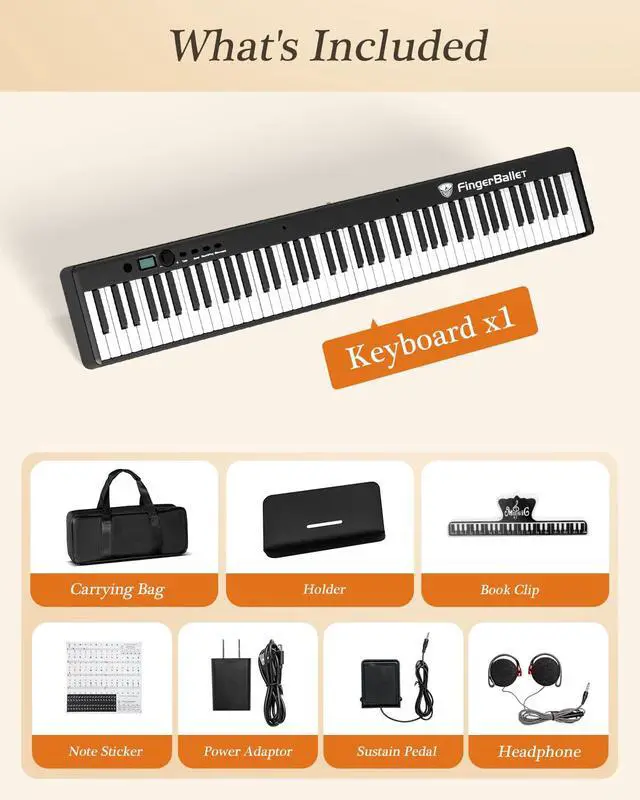 Alt view image 6 of 6 - Portable Piano Keyboard, Semi-Weighted Folding Digital Piano 88 Key, Full Size, Wood Grain, Electric Piano Keyboard w/MIDI Bluetooth, Suitable for Adult, Toddler
