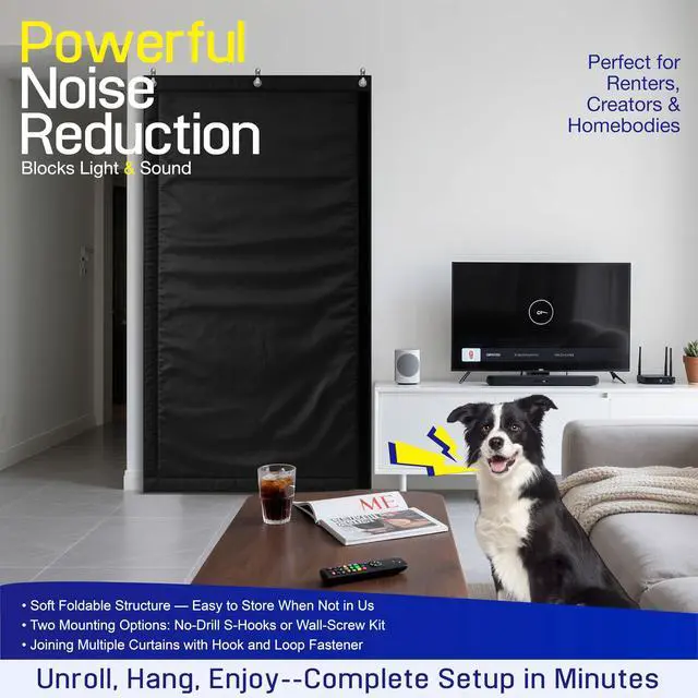 Alt view image 2 of 7 - Soundproof Curtain 82.6" x 47.2", Heavy Duty Sound Dampening Curtain with Grommets & Wall Hooks, Multi-Layer Acoustic Curtain for Noise Reduction & Light Blocking, Black, Single Curtain