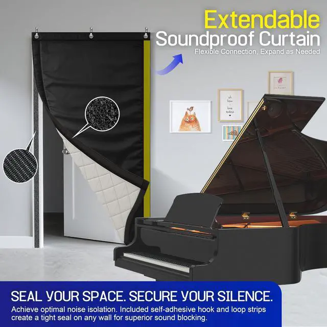 Alt view image 3 of 7 - Soundproof Curtain 82.6" x 47.2", Heavy Duty Sound Dampening Curtain with Grommets & Wall Hooks, Multi-Layer Acoustic Curtain for Noise Reduction & Light Blocking, Black, Single Curtain