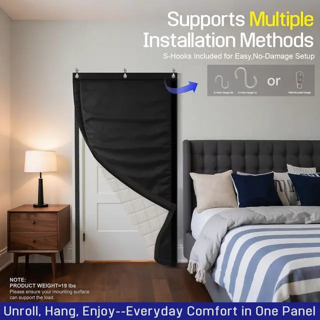 Alt view image 6 of 7 - Soundproof Curtain 82.6" x 47.2", Heavy Duty Sound Dampening Curtain with Grommets & Wall Hooks, Multi-Layer Acoustic Curtain for Noise Reduction & Light Blocking, Black, Single Curtain