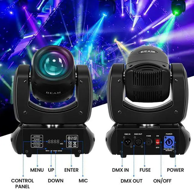 Alt view image 3 of 7 - 120W Moving Head Beam Light, DMX512 Stage Lighting | 18-Facet Prism, 8 Gobos & 8 Colors, Sound Activated, LED Beam Effect for Weddings, Clubs, Bars, Parties and Stage Shows