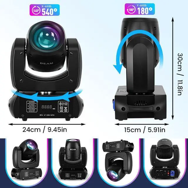 Alt view image 4 of 7 - 120W Moving Head Beam Light, DMX512 Stage Lighting | 18-Facet Prism, 8 Gobos & 8 Colors, Sound Activated, LED Beam Effect for Weddings, Clubs, Bars, Parties and Stage Shows