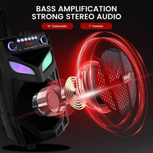 Alt view image 2 of 7 - 800W Portable Bluetooth Speaker System Loud 12" Subwoofer, And Wireless Mic, Pa Speaker Is Wireless And Includes Wheels & 4 Hr Battery Life for Karaoke, Parties & Outdoors