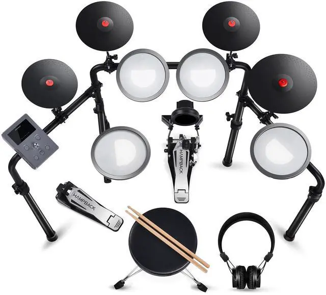 Main image of MK-0 Plus Electric Drum Set with 4 Quite Mesh Electronic Drum Pads, 4 Full Rubber Crash, 5" Kick Drum, 12 Drum Kits and 74 Sounds, Bluetooth, Throne, Sticks, Headphones, Suit for Beginner