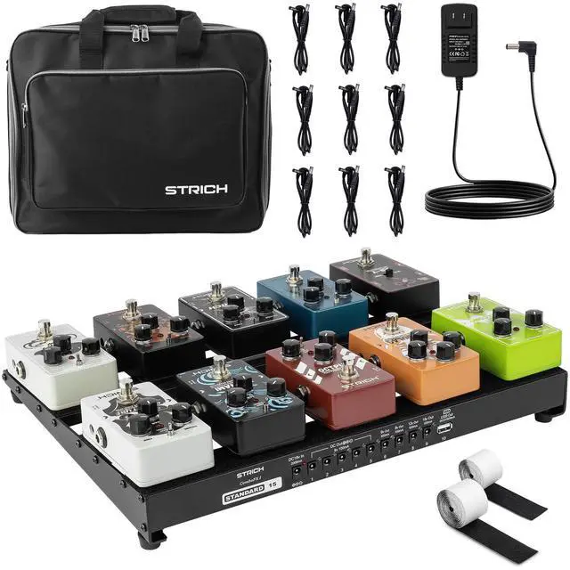 Main image of Pedal Board with Built-in Power Supply, Guitar Pedalboard 15" x 11" 2.17LB Lightweight Aluminum Alloy with Pedal Cables, Bag, Hook Loop Strips STANDARD 15