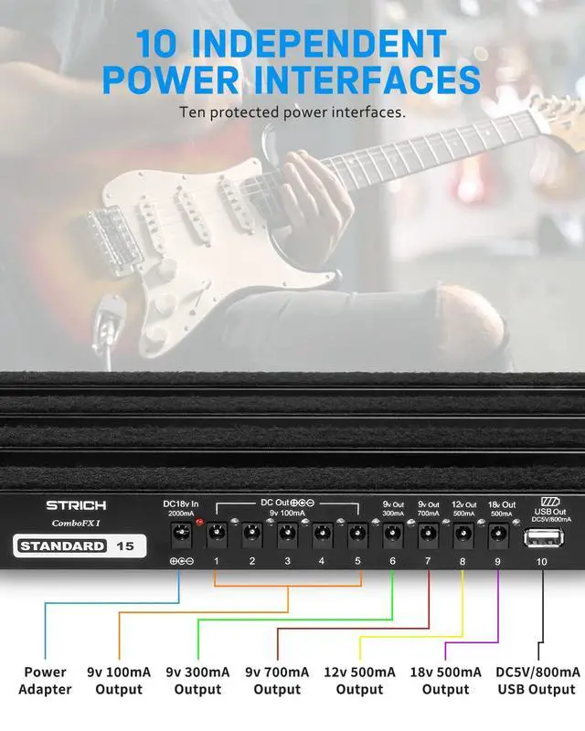 Alt view image 3 of 7 - Pedal Board with Built-in Power Supply, Guitar Pedalboard 15" x 11" 2.17LB Lightweight Aluminum Alloy with Pedal Cables, Bag, Hook Loop Strips STANDARD 15