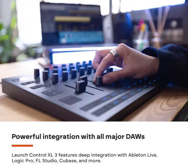 Alt view image 4 of 7 - Launch Control XL 3 USB MIDI Control Surface | USB, 24 Endless Encoders, 8 Faders, 16 Assignable Buttons, Transport Control, OLED Display, 5-Pin MIDI I/O, 15 Custom Modes