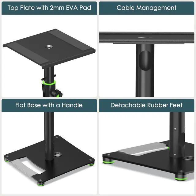 Alt view image 2 of 7 - Pair Studio Monitor Stands 31"-50" Floor Monitor Speaker Stands | Adjustable Height, Cable Management, Heavy Duty, Flat Base