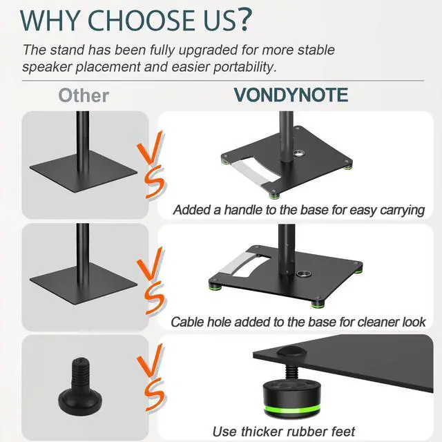 Alt view image 6 of 7 - Pair Studio Monitor Stands 31"-50" Floor Monitor Speaker Stands | Adjustable Height, Cable Management, Heavy Duty, Flat Base