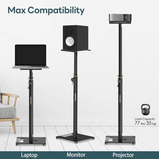 Alt view image 7 of 7 - Pair Studio Monitor Stands 31"-50" Floor Monitor Speaker Stands | Adjustable Height, Cable Management, Heavy Duty, Flat Base