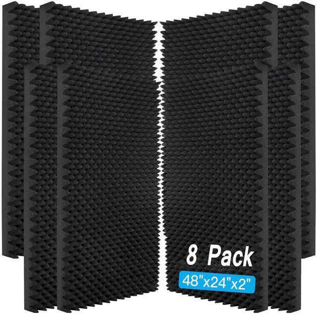 Main image of 8 Pack Acoustic Panels, 48x24x2 Egg Crate Soundproof Foam Wall Panels High Density Studio Foam for Echo Absorption Home Office (Black 8 Pack, 48x24x2)