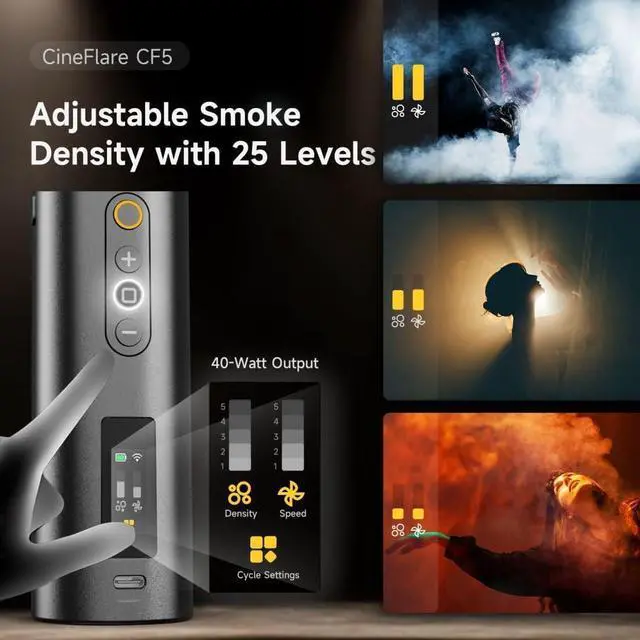 Alt view image 5 of 7 - CF5 40W Portable Fog Machine with RGB for Photography and Video | 25 Fog Density Levels, 360° RGB Light, Magnetic 3-Speed Fan, 10m Remote, 30-Minute Runtime, 13ml Tank and Master Mode