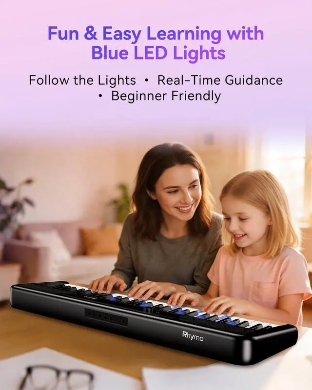 Alt view image 2 of 7 - Smart Piano 61 Key Keyboard for Beginners | Learning Keyboard Piano with 128 Tones, 128 Rhythms, Touch-Sensitive Lighted Keys Built-in Speakers and Music Lessons