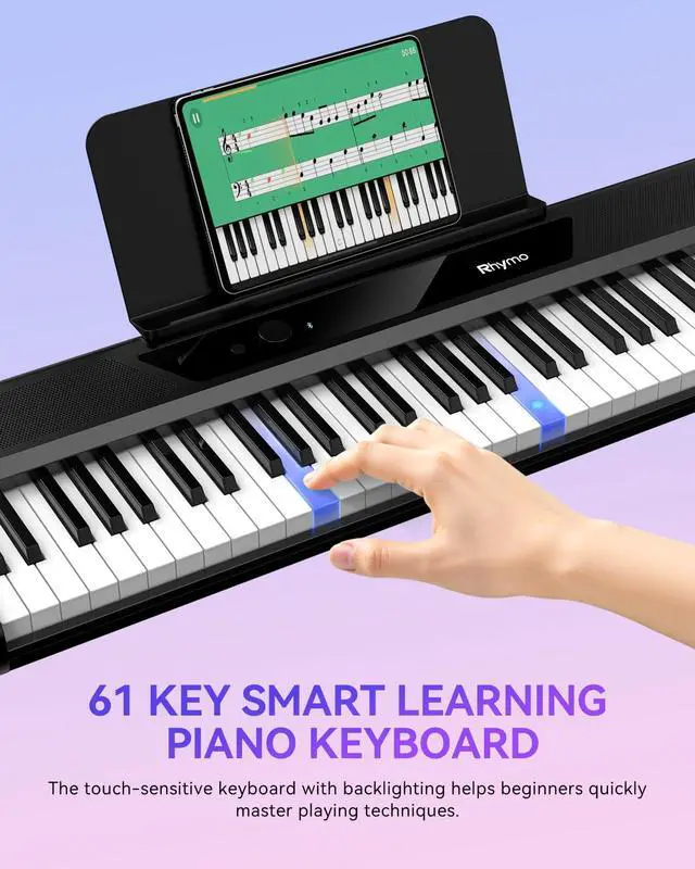 Alt view image 3 of 7 - Smart Piano 61 Key Keyboard for Beginners | Learning Keyboard Piano with 128 Tones, 128 Rhythms, Touch-Sensitive Lighted Keys Built-in Speakers and Music Lessons