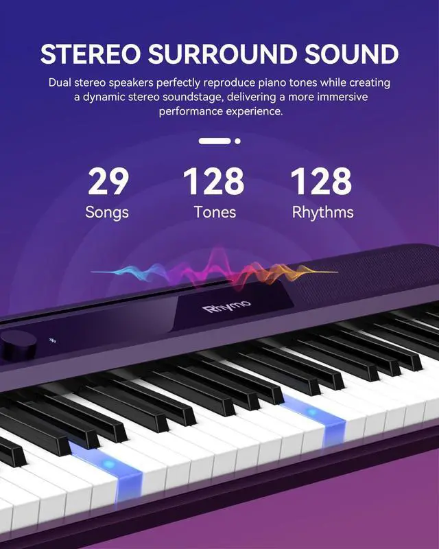 Alt view image 4 of 7 - Smart Piano 61 Key Keyboard for Beginners | Learning Keyboard Piano with 128 Tones, 128 Rhythms, Touch-Sensitive Lighted Keys Built-in Speakers and Music Lessons