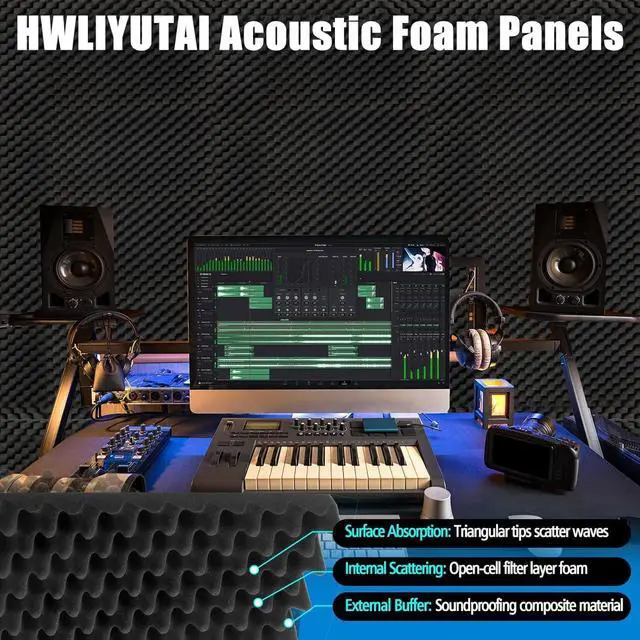 Alt view image 5 of 7 - 8 Pack Acoustic Panels, 48x24x2 Egg Crate Soundproof Foam Wall Panels High Density Studio Foam for Echo Absorption Home Office (Black 8 Pack, 48x24x2)