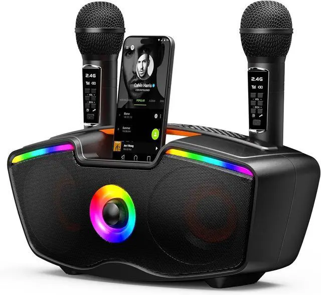 Main image of Bluetooth Karaoke Machine for Adults & Kids, 80W Portable Speaker with 2 Wireless Microphones, Echo Adjustment, Support USB/AUX/TF Card, for Outdoor/Indoor Gathering Gifts