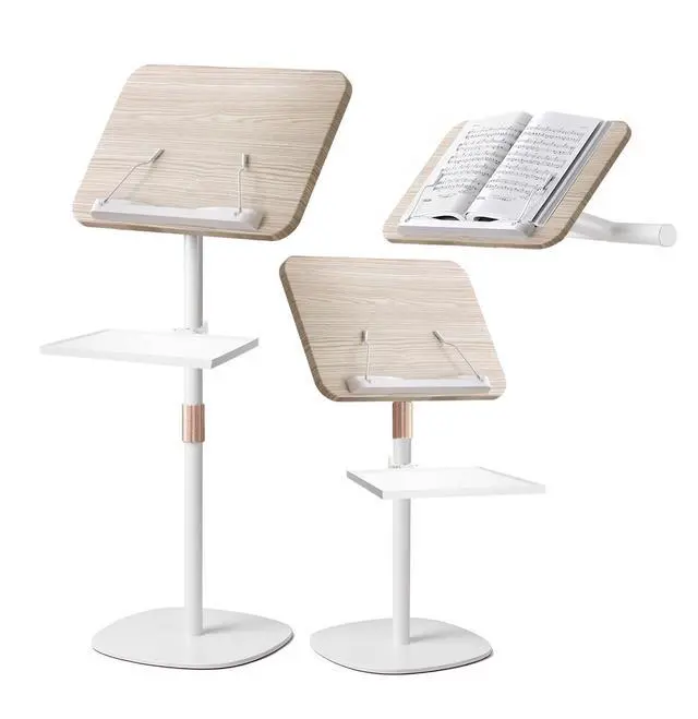 Main image of 2-in-1 Wooden Music Stand, Floor & Tabletop Sheet Music Stand with Tray | Music Stand for Sheet Music 16.5"-51" Adjustable Height & Tilting Angle, Ideal for Violin, Guitar & Classroom (White)